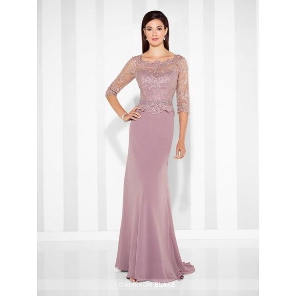 Cameron Blake by Mon Cheri NWT Pink Lace Hand Beaded Illusion Chiffon Gown 10 - Picture 14 of 16